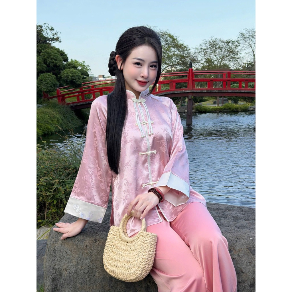 Bộ đồ Bà Ba cách tân Lụa phối gấm tiểu thư | Đồ Lam An Nhiên
