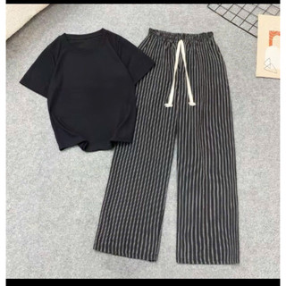 sét áo thun baby tee phối quần kết sọc