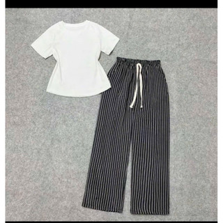sét áo thun baby tee phối quần kết sọc