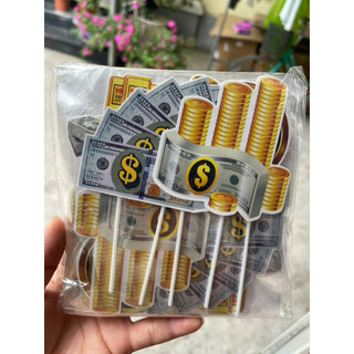 Bịch 10 sét giấy cắm chủ đề $$$ dễ dàng trang trí bánh kem