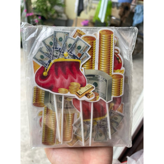 Bịch 10 sét giấy cắm chủ đề $$$ dễ dàng trang trí bánh kem