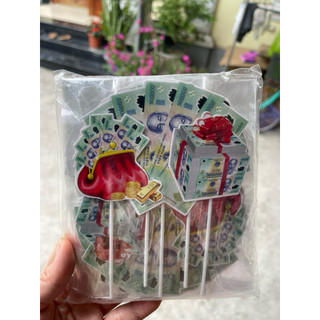 Bịch 10 sét giấy cắm chủ đề $$$ dễ dàng trang trí bánh kem