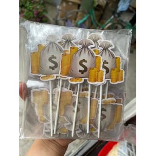 Bịch 10 sét giấy cắm chủ đề $$$ dễ dàng trang trí bánh kem