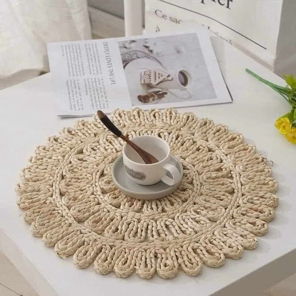Thảm cói Vintage - Tấm lót hoạ tiết dùng trải bàn, decor, trang trí tường