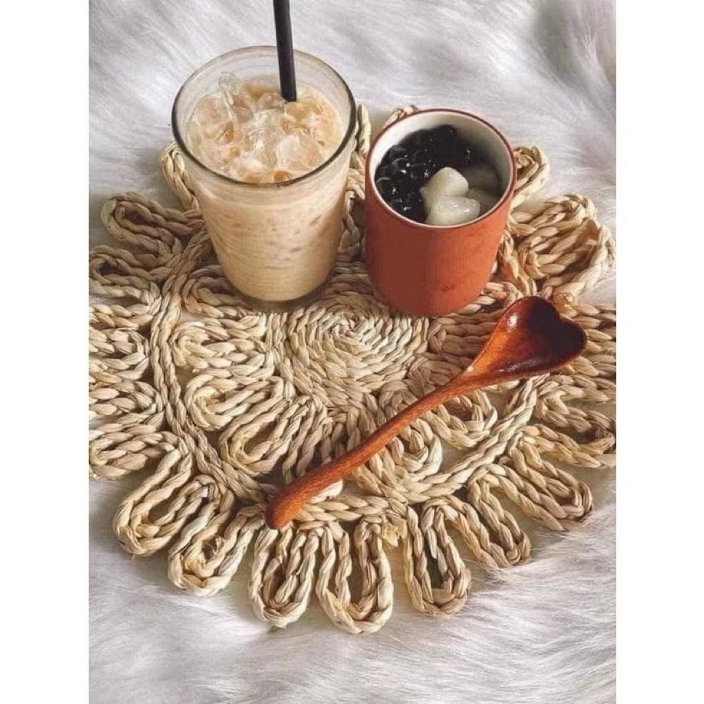 Thảm cói Vintage - Tấm lót hoạ tiết dùng trải bàn, decor, trang trí tường