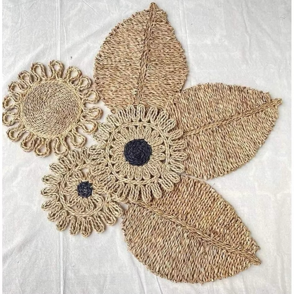 Thảm cói Vintage - Tấm lót hoạ tiết dùng trải bàn, decor, trang trí tường
