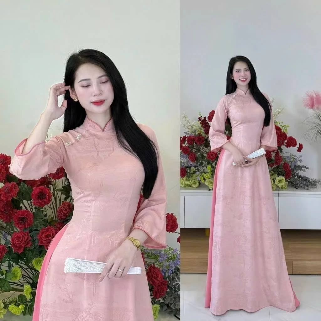 Áo Dài Nữ Gấm 2 Da Cao Cấp - Thiết Kế Phom Chuẩn Truyền Thống Mix Hiện Đại, Tà Rủ Mềm Mại, Họa Tiết Dệt Óng Ánh T1468G