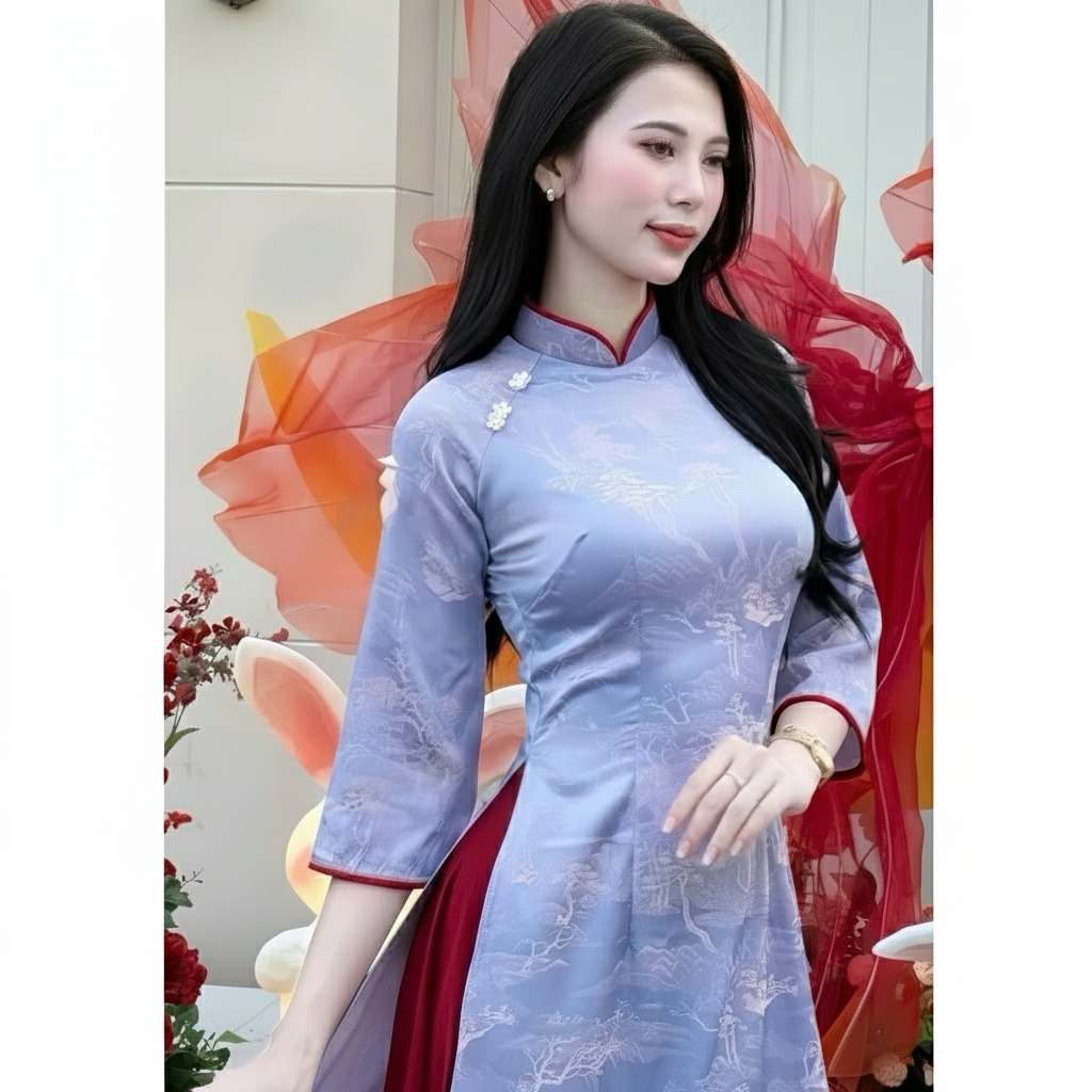 Áo Dài Nữ Gấm 2 Da Cao Cấp - Thiết Kế Phom Chuẩn Truyền Thống Mix Hiện Đại, Tà Rủ Mềm Mại, Họa Tiết Dệt Óng Ánh T1468G
