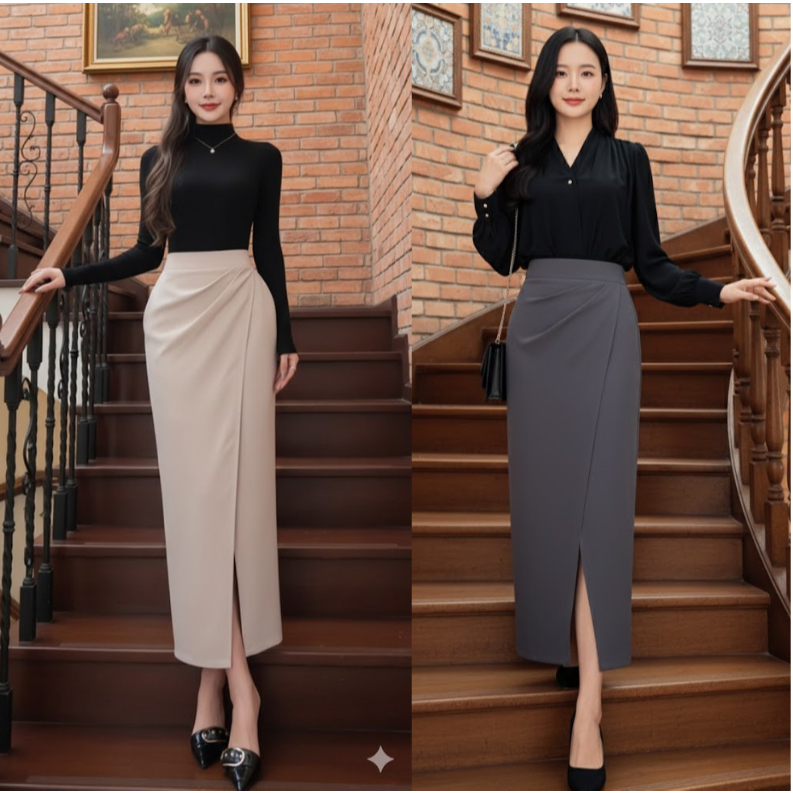 Chân Váy Bút Chì Nhúm Eo Sẻ Tà Siêu Hót 2025_Chất Liệu Vitex Cao Cấp_SHOPNGOCTRANG19_184