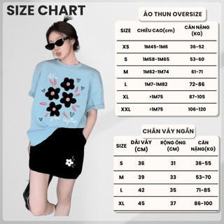 Set Bộ Áo Thun Nữ CHEPOL Form Rộng, Cổ Tròn, Phối Chân Váy Ngắn, In Hoa, Chất Cotton(Áo Phông Xanh Biển+Cv Ngắn)CP_10760