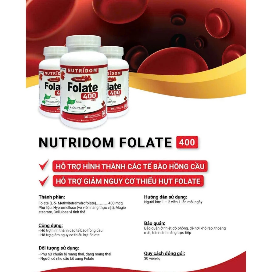 [ Chính Hãng ] Viên Uống Bổ Sung NUTRIDOM FOLATE 400, Hỗ Trợ Tạo Hồng Cầu, Giảm Nguy Cơ Thiếu Folate