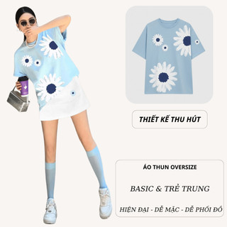 Set Bộ Áo Thun Nữ CHEPOL Form Rộng, Cổ Tròn, Phối Chân Váy Ngắn, In Hoa, Chất Cotton(Áo Phông Xanh Biển+Cv ngắn)CP_x8544