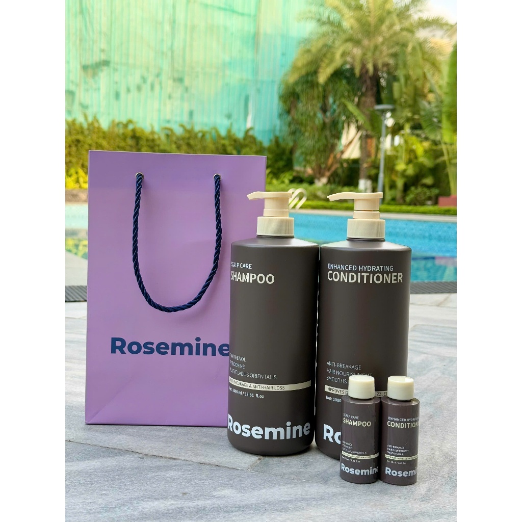 Q60_Combo gội xả Rosemine Scap care 1000ml (chai đen) + tặng kèm set gội xả mini 50ml