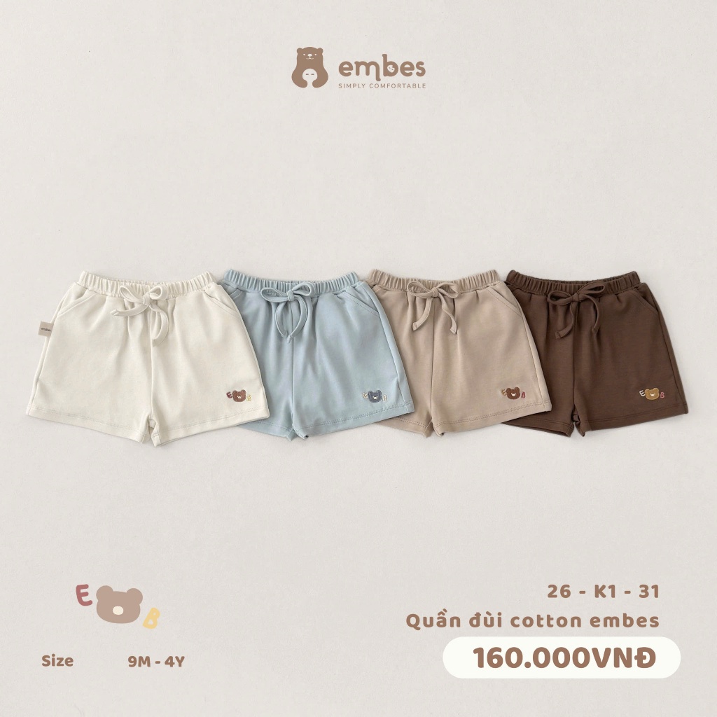 Quần Cho Bé Embes, Quần Đùi Cộc Chất Cotton Thêu Hình Mềm Mại Cho Bé ...