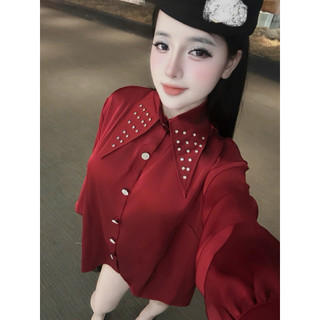 Áo sơ mi Lụa nữ cổ nạm đá sang chảnh chất đẹp a25