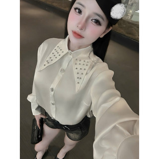 Áo sơ mi Lụa nữ cổ nạm đá sang chảnh chất đẹp a25