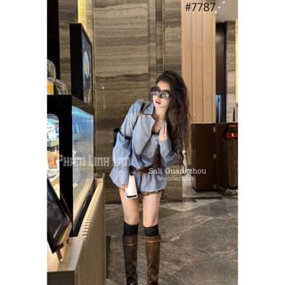 QCL1 7787 Áo sơ mi kẻ dài tay kèm belt siêu hot siêu đẹp(Freesz)