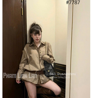 QCL1 7787 Áo sơ mi kẻ dài tay kèm belt siêu hot siêu đẹp(Freesz)
