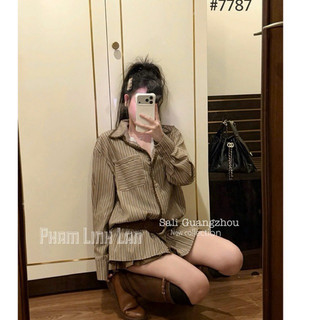 QCL1 7787 Áo sơ mi kẻ dài tay kèm belt siêu hot siêu đẹp(Freesz)