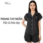 Đồ ngủ nữ pajama mặc nhà WANNABE bộ ngủ cộc tay quần đùi vải lụa trẻ trung có thể mặc ra ngoài BS99P — ảnh 1
