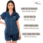 Đồ ngủ nữ pajama mặc nhà WANNABE bộ ngủ cộc tay quần đùi vải lụa trẻ trung có thể mặc ra ngoài BS99P — ảnh 2