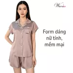Đồ ngủ nữ pajama mặc nhà WANNABE bộ ngủ cộc tay quần đùi vải lụa trẻ trung có thể mặc ra ngoài BS99P — ảnh 5