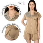 Đồ ngủ nữ pajama mặc nhà WANNABE bộ ngủ cộc tay quần đùi vải lụa trẻ trung có thể mặc ra ngoài BS99P — ảnh 6