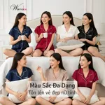 Đồ ngủ nữ pajama mặc nhà WANNABE bộ ngủ cộc tay quần đùi vải lụa trẻ trung có thể mặc ra ngoài BS99P — ảnh 7