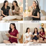Đồ ngủ nữ pajama mặc nhà WANNABE bộ ngủ cộc tay quần đùi vải lụa trẻ trung có thể mặc ra ngoài BS99P — ảnh 8