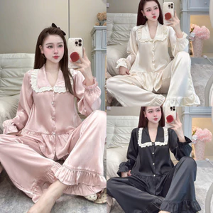 Bộ Đồ Ngủ Nữ JUSOKA Pijama Chất Liệu Lụa Latin Dáng Tiểu Thư Mềm Mịn Thoải Mái LT39