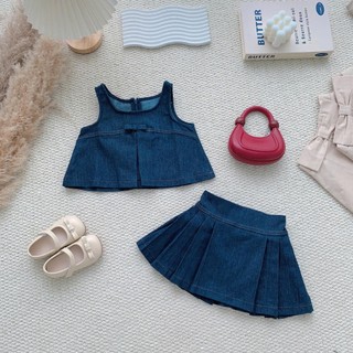Quần áo trẻ em, Set jean cao cấp bé gái, áo và chân váy xếp ly S2126 | Tiểu Yến KID