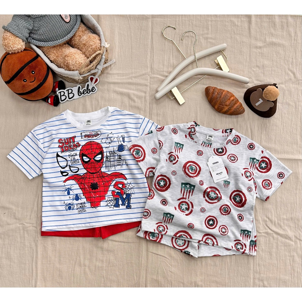Combo 2 bộ siêu nhân cộc tay cho bé trai, set 2 bộ cotton mềm mát cho bé cho bé
