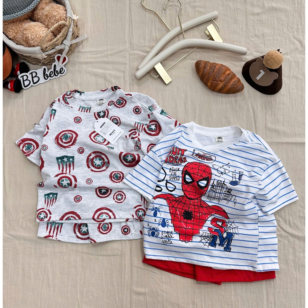 Combo 2 bộ siêu nhân cộc tay cho bé trai, set 2 bộ cotton mềm mát cho bé cho bé