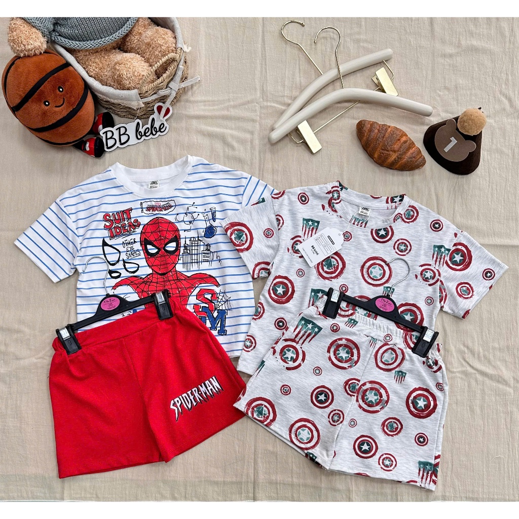 Combo 2 bộ siêu nhân cộc tay cho bé trai, set 2 bộ cotton mềm mát cho bé cho bé