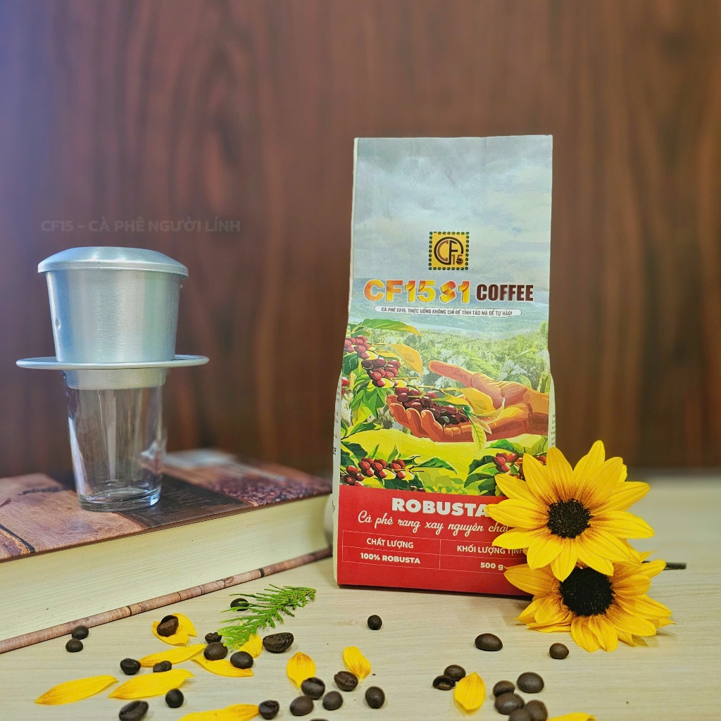 Cà Phê Rang Xay Nguyên Chất CF15 S1 500gram  – Robusta Đậm Đà | Cà Phê Người Lính