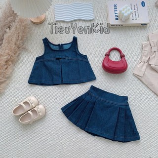 Quần áo trẻ em, Set jean cao cấp bé gái, áo và chân váy xếp ly S2126 | Tiểu Yến KID