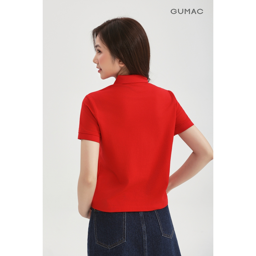 Áo polo nữ GUMAC form ôm nhẹ đọ dài lửng phía trước thêu hình chim thiên nga APF12011