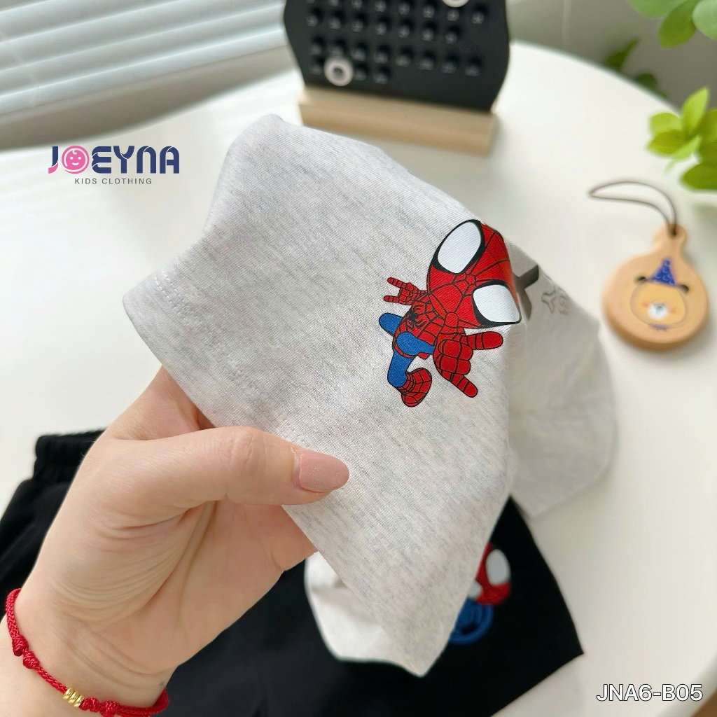 Bộ cotton hoạ tiết siêu nhân bé trai, bộ thun cotton mềm mát cho bé