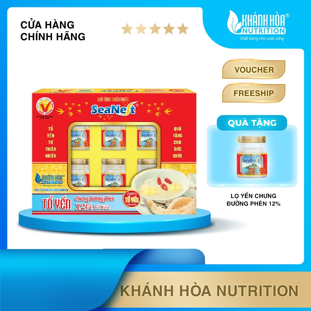 [DEAL SỐC] Hộp Quà Nước Yến Sào 12% Tổ Yến Chưng Đường Phèn/ Không Đường/ Nhân Sâm - Khánh Hòa Nutrition - 6 Lọ x 70 ML