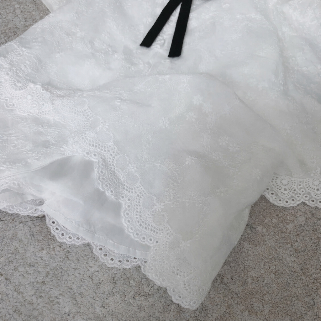 Áo babydoll cổ sen đính nơ cổ, Áo kiểu nữ vải ren tiểu thư MUZA A92