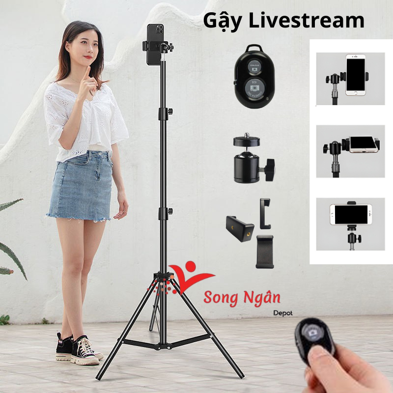 Cây livestream điện thoại 3 chân có kẹp điện thoại hỗ trợ chụp ảnh quay video gậy livestream