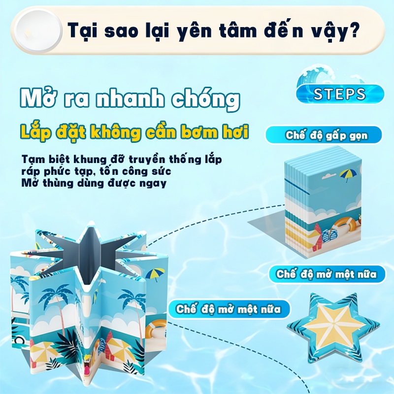 Bể bơi gia đình gấp gọn phiên bản 2026 - Thiết kế không hơi, Bền bỉ, Chống thấm cao cấp, Nhiều size cho trẻ