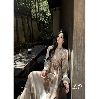 [ẢNH THẬT] ĐẦM MAXI NÂU CỔ V DÀI TAY DMNCVD