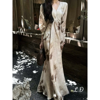 [ẢNH THẬT] ĐẦM MAXI NÂU CỔ V DÀI TAY DMNCVD