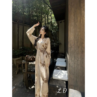 [ẢNH THẬT] ĐẦM MAXI NÂU CỔ V DÀI TAY DMNCVD