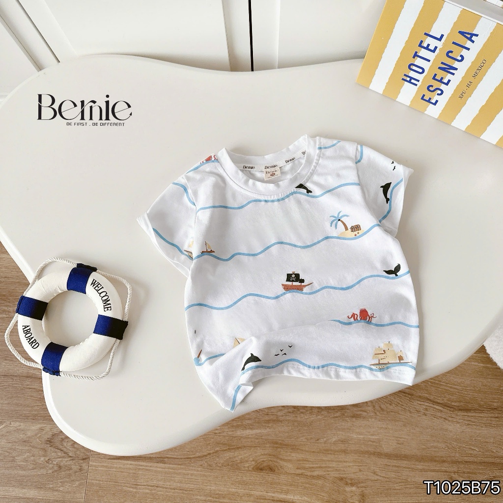 Bộ cotton hoạ tiết ocen dễ thương cho bé trai, set bộ cotton quần kaki bé trai