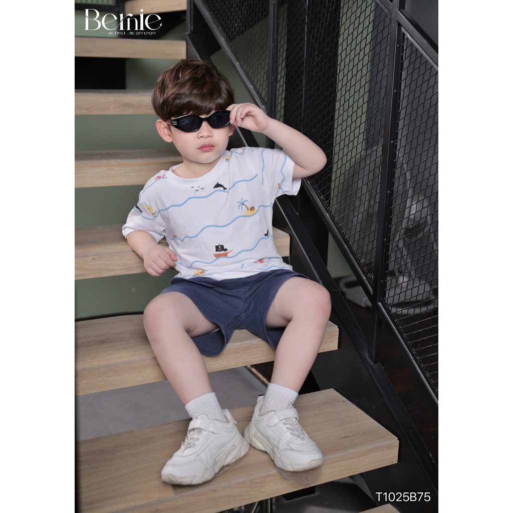 Bộ cotton hoạ tiết ocen dễ thương cho bé trai, set bộ cotton quần kaki bé trai