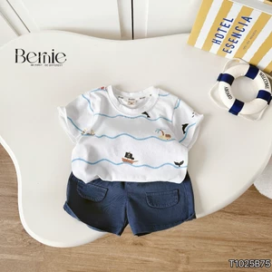 Bộ cotton hoạ tiết ocen dễ thương cho bé trai, set bộ cotton quần kaki bé trai