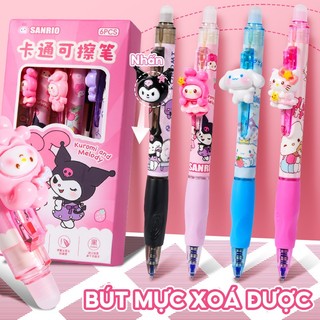 Bút mực xoá được 0.5mm mực xanh, hộp 6 bút bi viết trơn mịn, xoá dễ dàng, nhanh khô không lem
