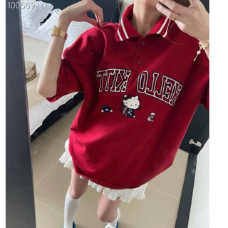 QCL1 9128/9804 Áo thun kitty cổ bẻ phối sọc lưng hình siêu kute(freesize)